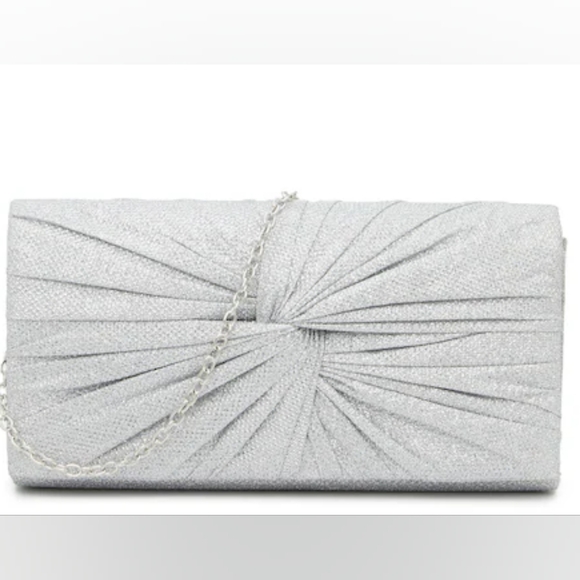 Pleated Twist Clutch Silver Metallic New - Picture 7 of 7